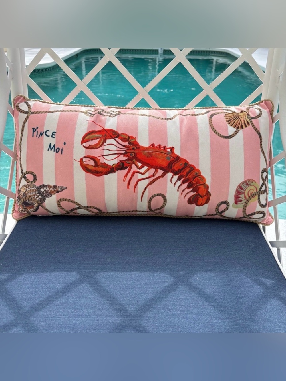 Anthropologie By The Sea Lobster Pillow NWT Nathalie Lete Indoor/Outdoor Striped